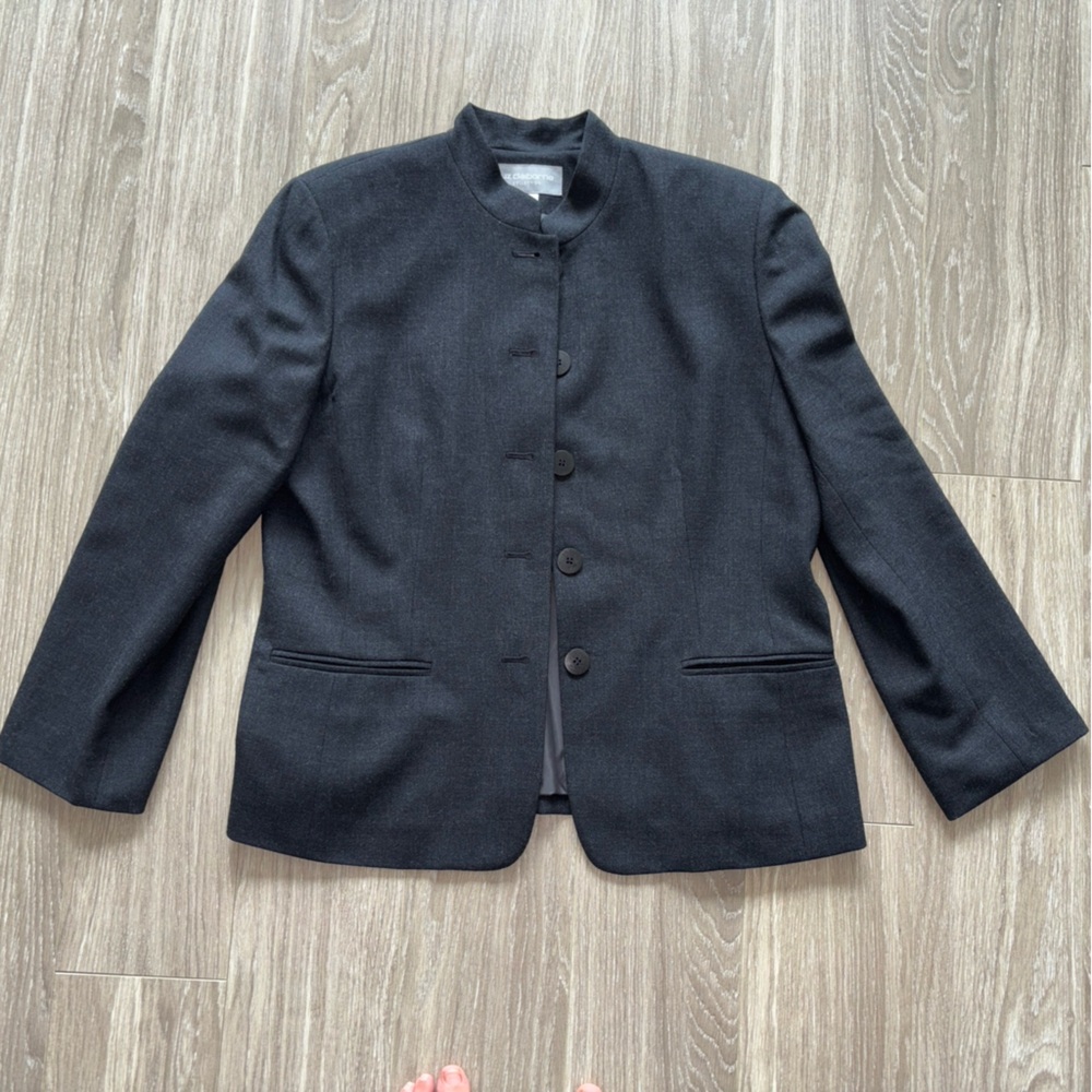 Liz Claiborne Charcoal Gray Wool Blend Blazer